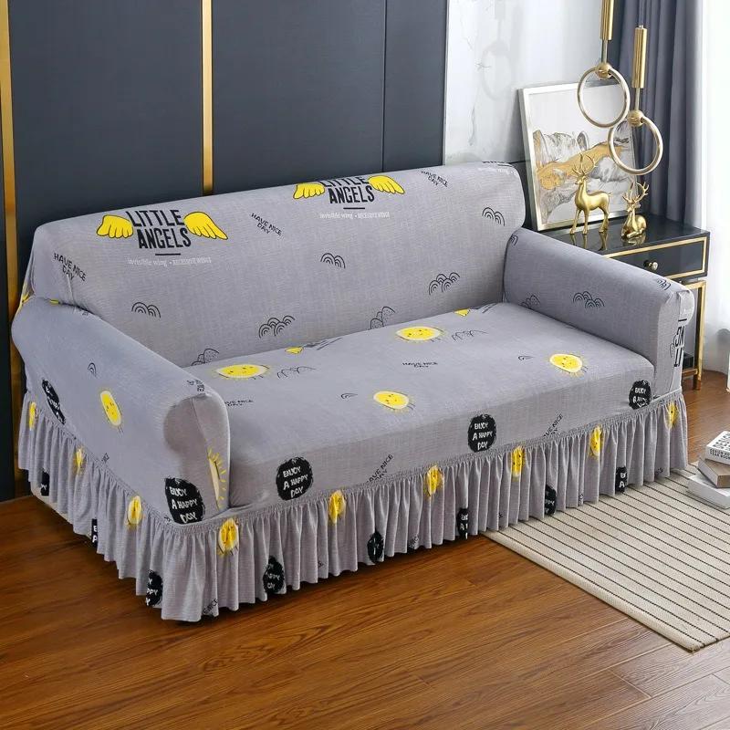High Elastic Sofa Slipcover with Skirt Stretch Easy Fitted Armchair Sofa Covers 1/2/3/4-Seater Couch Slipcovers for Living Room