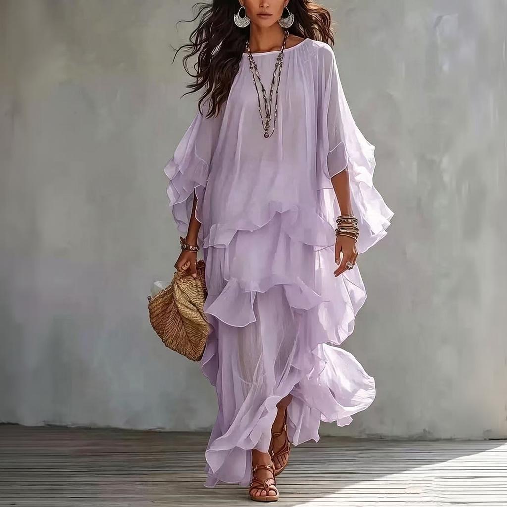 Women's Ruffle Hem Long Maxi Dress for Casual Summer Beach Vacation Wear