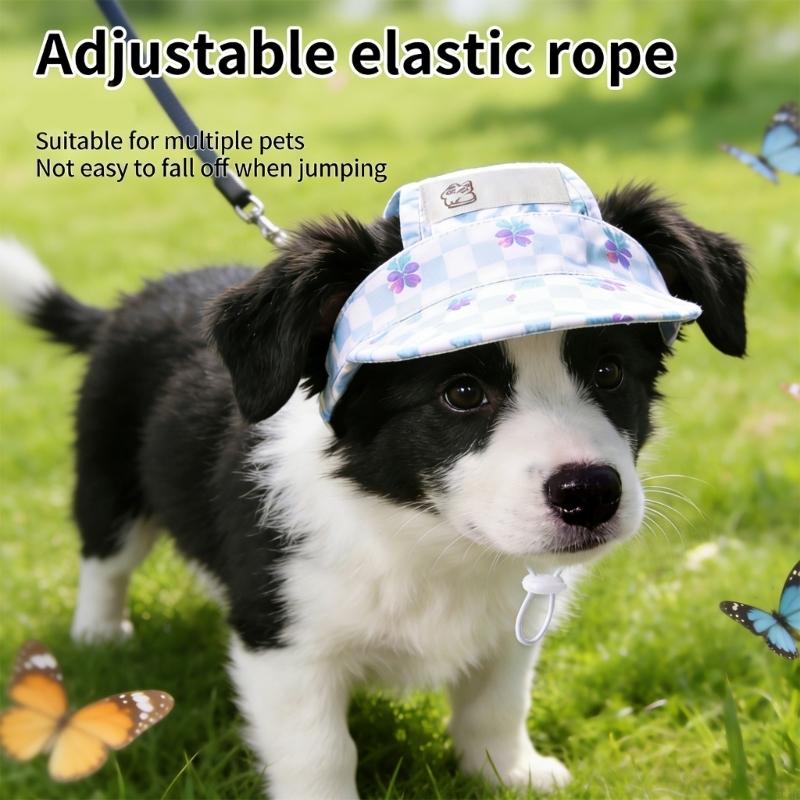 Pet Sun Protective Hat For Dog And Cats Adjustable Breathable Fabric Baseball Cap With Ear Holes For Outdoor Activity B03E