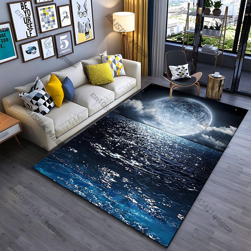 Moonlight over serene ocean carpet Yoga living room room decor children's crawling mat doormat area rug games mat