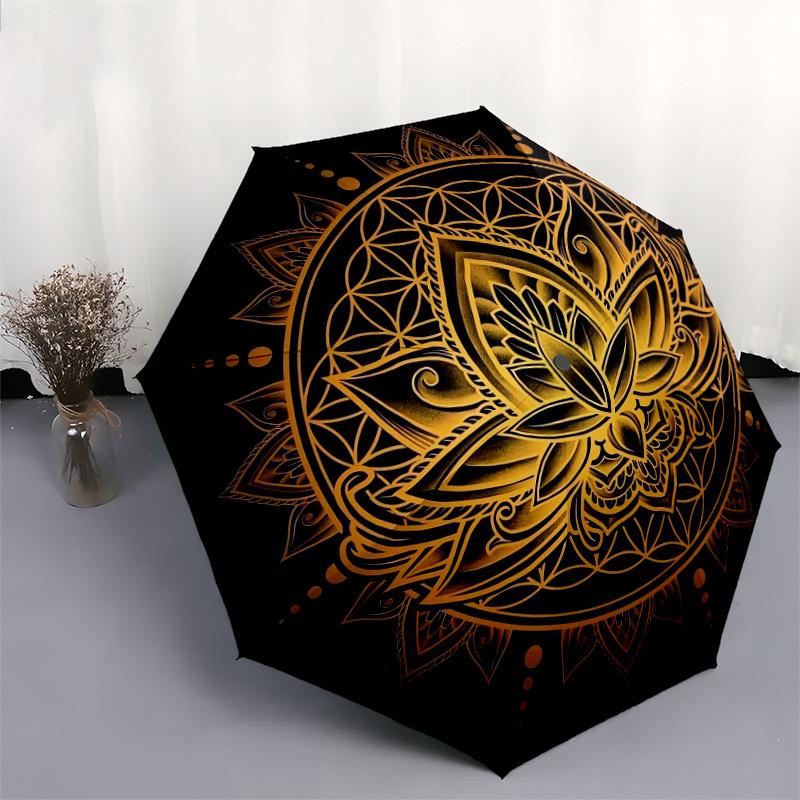 1pc Golden Lotus Mandala Design Umbrella with Plastic Handle,Suitable for All Seasons Home Travel Outdoor UmbrellaDD1626