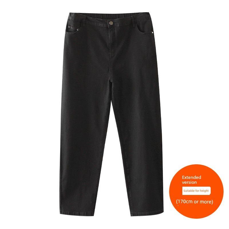 Hong Kong Style Slim-Fit Plus Size Plus Size Ladies High Waist Denim Black (Above 170cm) 40