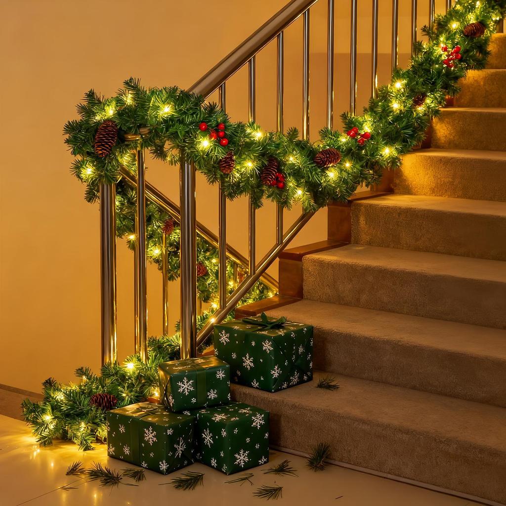 Garlands For Decoration Christmas 9 Feet Wedding Garland Decor Artificial Vine Wreath With Red Berries And Pine Cones Realistic