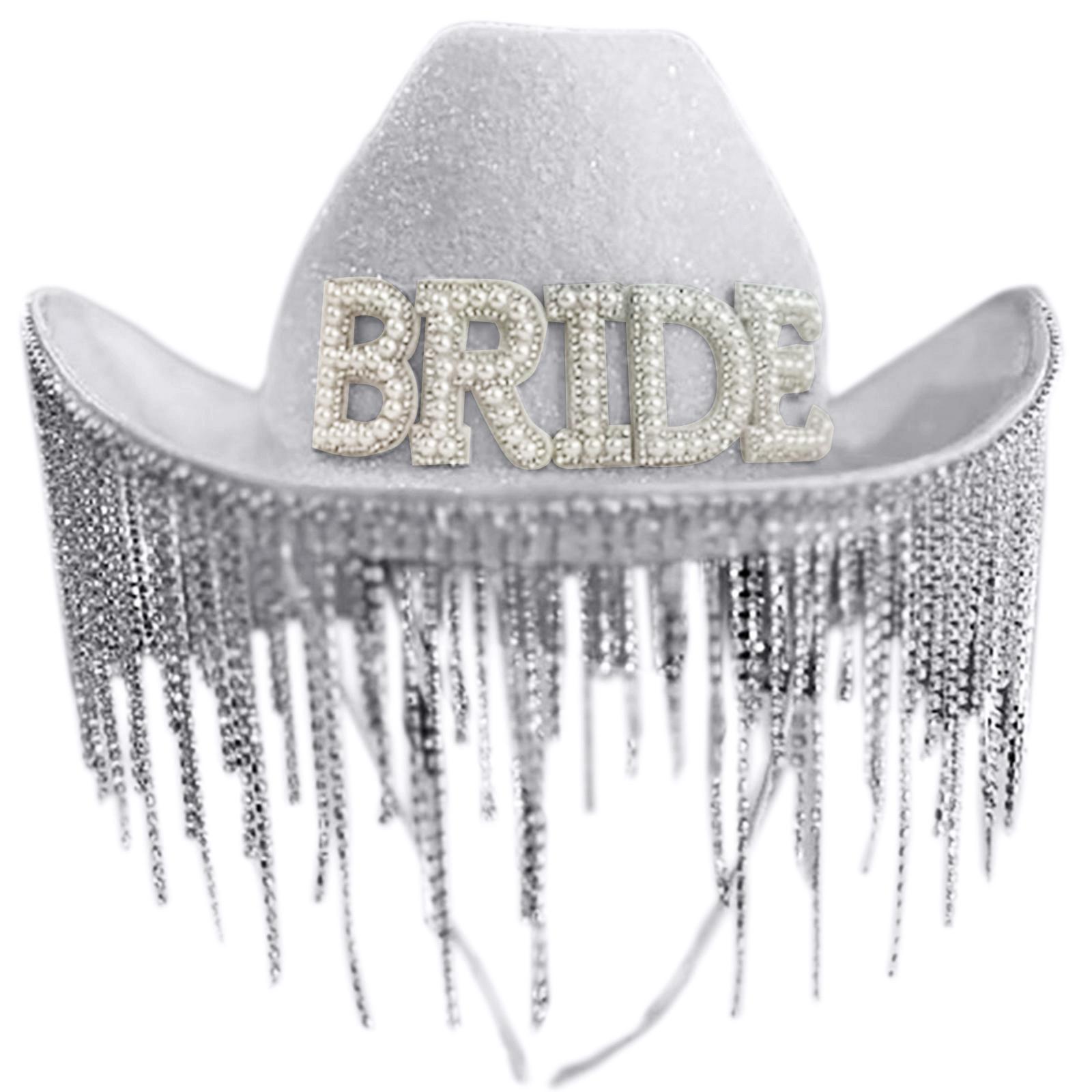 

Cowgirl Hat with Shimmering Rhinestones for Bachelorette Party Ultra-flashing Rhinestones Western Cowgirl Hat for Bride білий