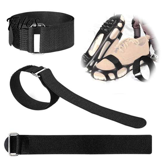 Safety Traction Cleats Straps for Icy Roads 2Pcs Adjustable Ice Cleats, Hook And Loop with Metal Nylon Snow Buckles, Fastening Crampons Not Included