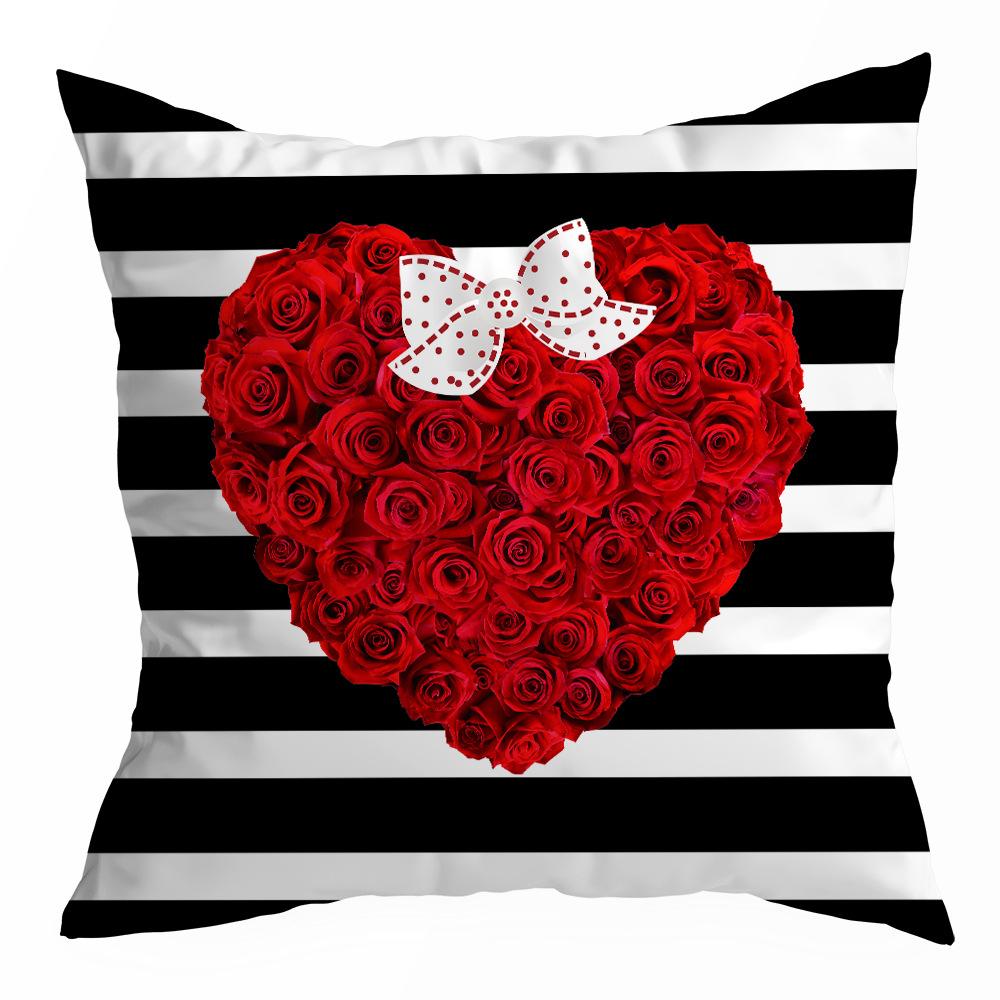 Valentine's Day Pillowcase, Peach Skin Velvet Heart Print Home Fabric Sofa Pillow, Car Waist and Back Cushion Cover