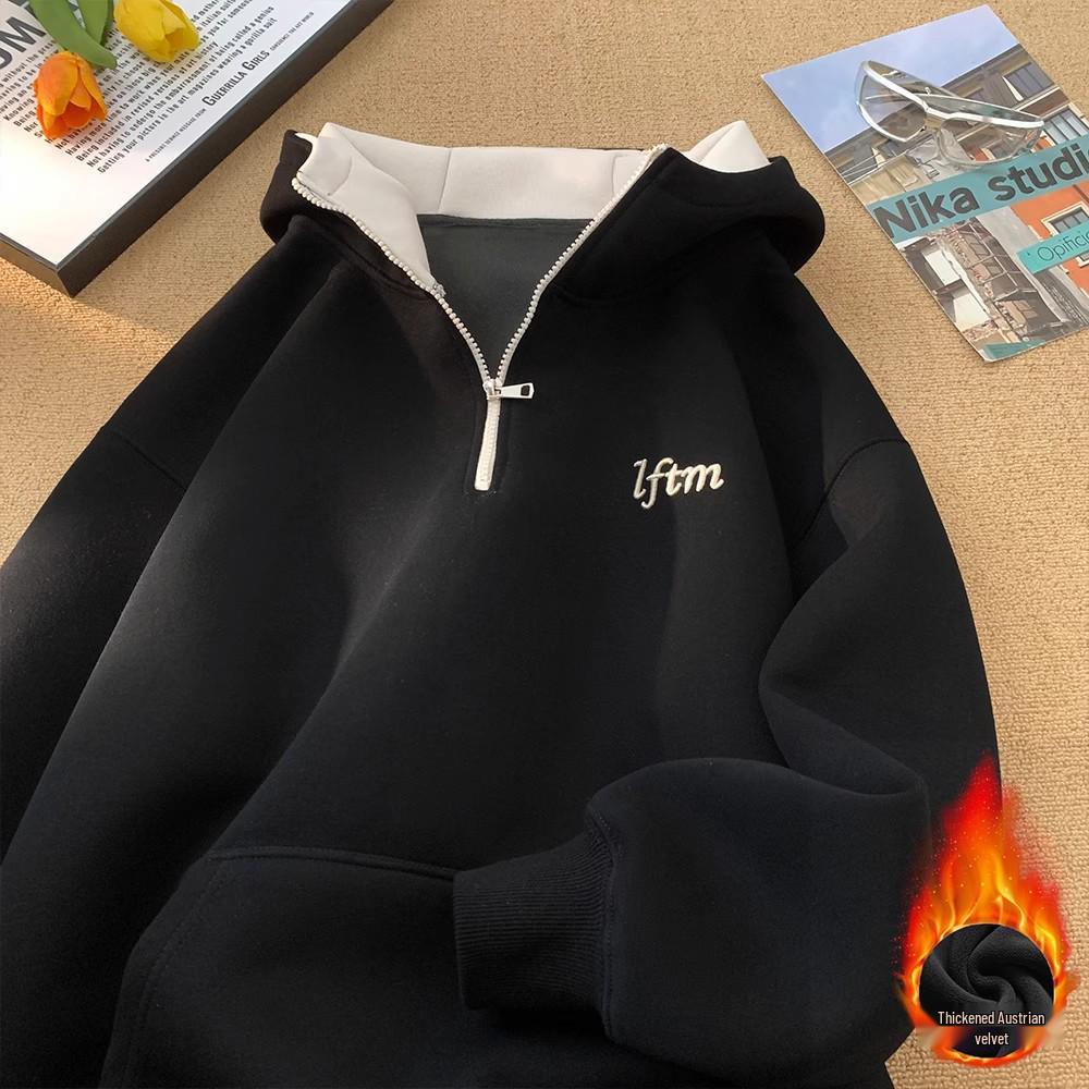 Sweat à capuche pour garçon avec demi-fermeture éclair et doublure polaire - Tendance, Épais, Vêtement Automne/Hiver pour Collégiens et Lycéens