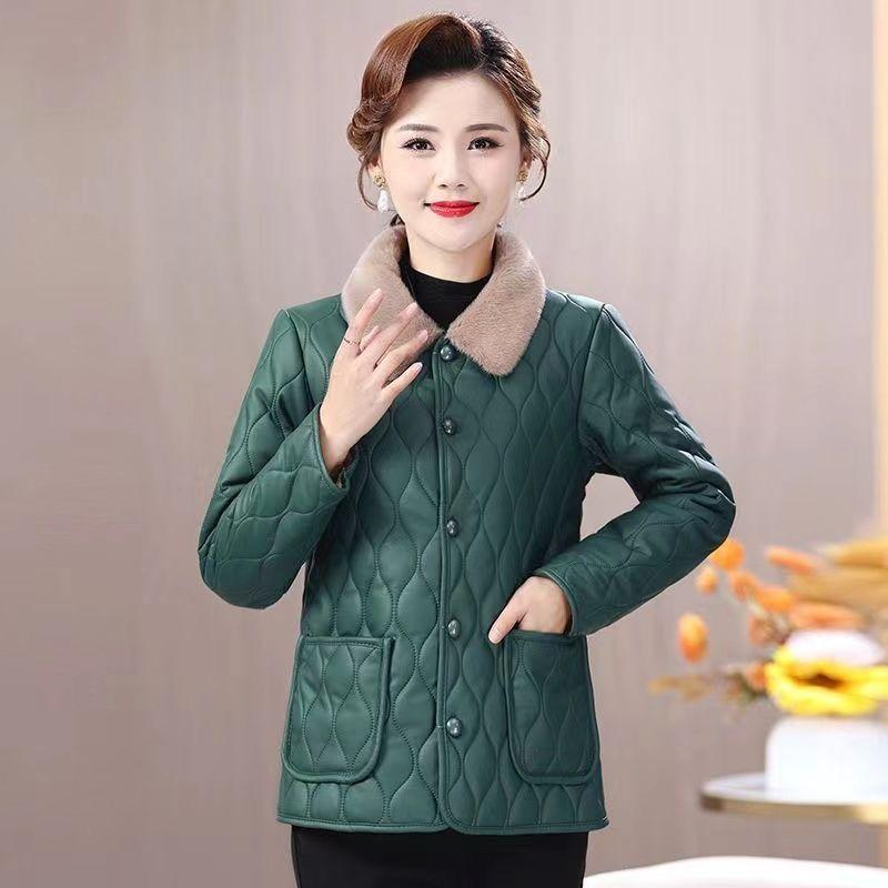 Žieminė striukė Žieminė mamos mada Laisvas storas kailio apykaklės paltas Vidutinio amžiaus moterų aksominis šiltas paltas