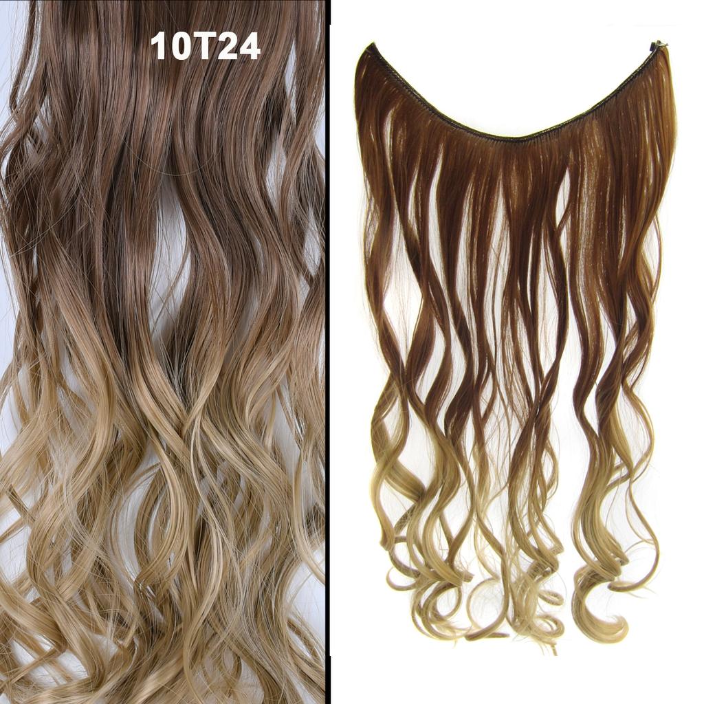 One Piece No Clips Hairpieces Ombre Color Elasticity Invisible Wire Fish Line Wavy Synthetic Hair Extension