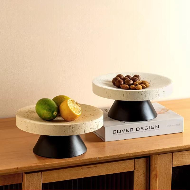Yellow Stone Fruit Plate High-legged Tray Fruit Plate Desktop Storage Container Dessert Plate Cake Tray Resin Handicrafts