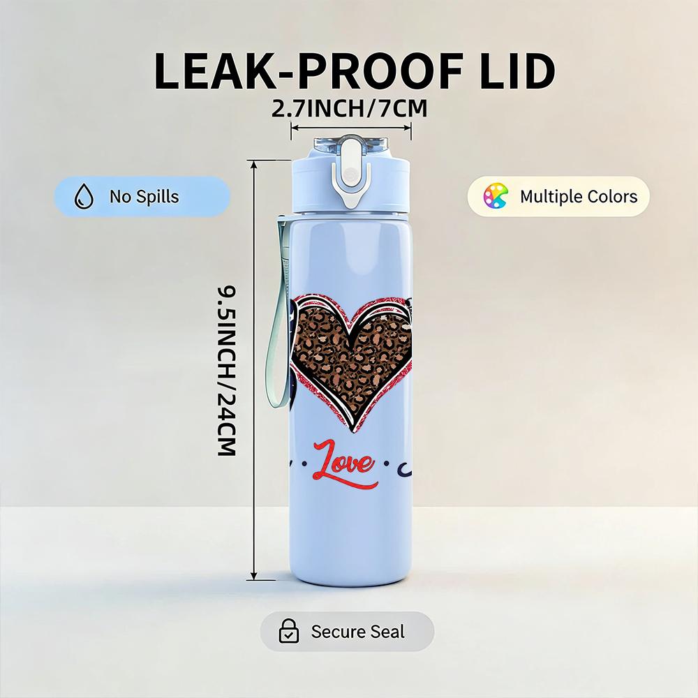 1PC Peace Love America Flag Graphic,750ml Color Plastic Sports Water Bottle,Leakproof Flip Straw Lid,Suitable for Sports Office Home Use