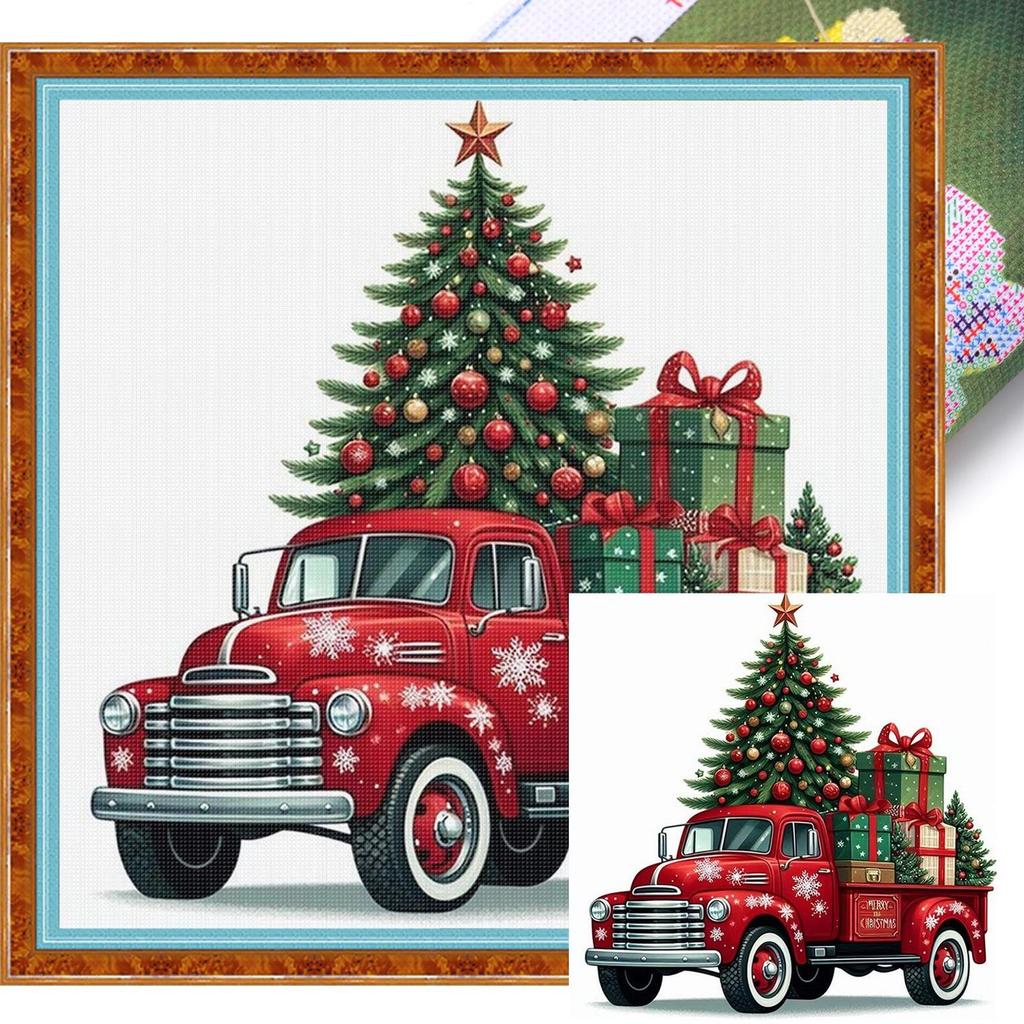 Christmas Printed Cross Stitch Kit 40x40cm DIY 11CT Embroidery Craft Set Decor