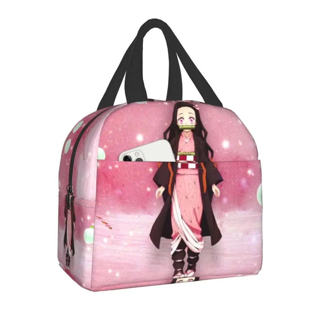 Niedliche Anime Muichiro Tokito Isolierte Lunchtasche für Frauen Kimetsu No Yaiba Kühltasche Thermische Bento-Box Schulfutter-Aufbewahrungstasche