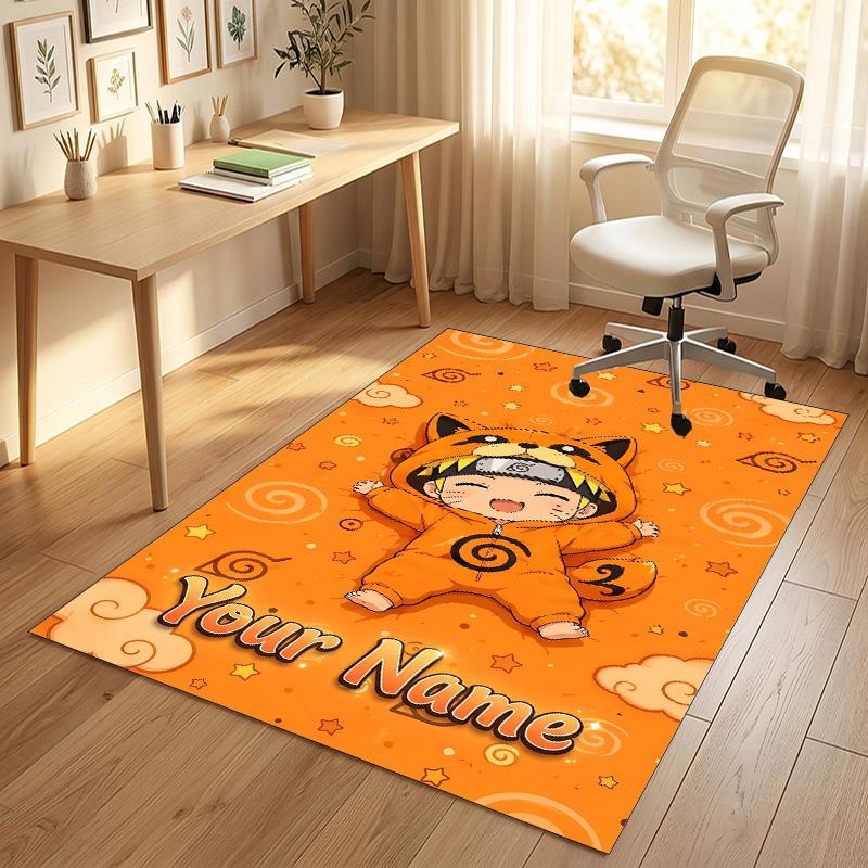 Personalized Crystal Velvet Carpet,Naruto Custom Printed Name, Plush Area Rug For Home Indoor Decor
