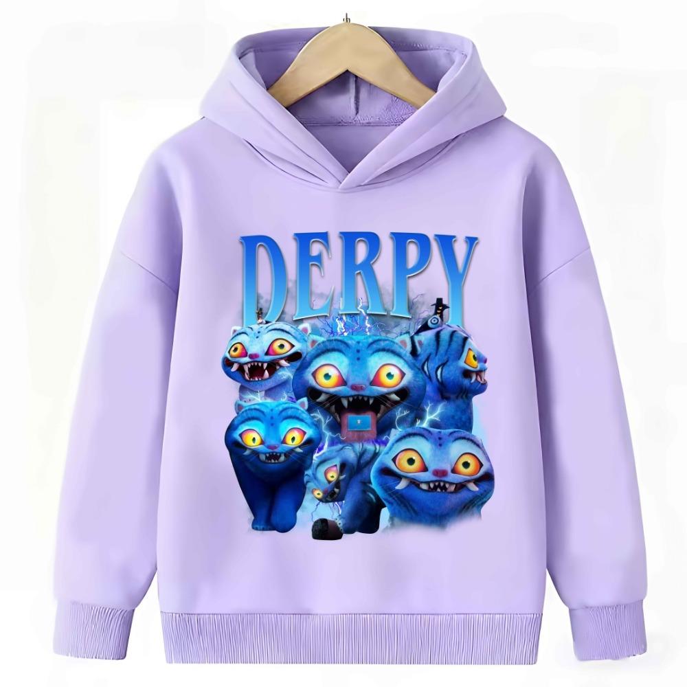 Purple Sweatshirt KPop Demon Hunter Rumi Derpy Cartoon Warm and Thick, Fashionable Casual Top Printed Hoodie for Boys and Girls