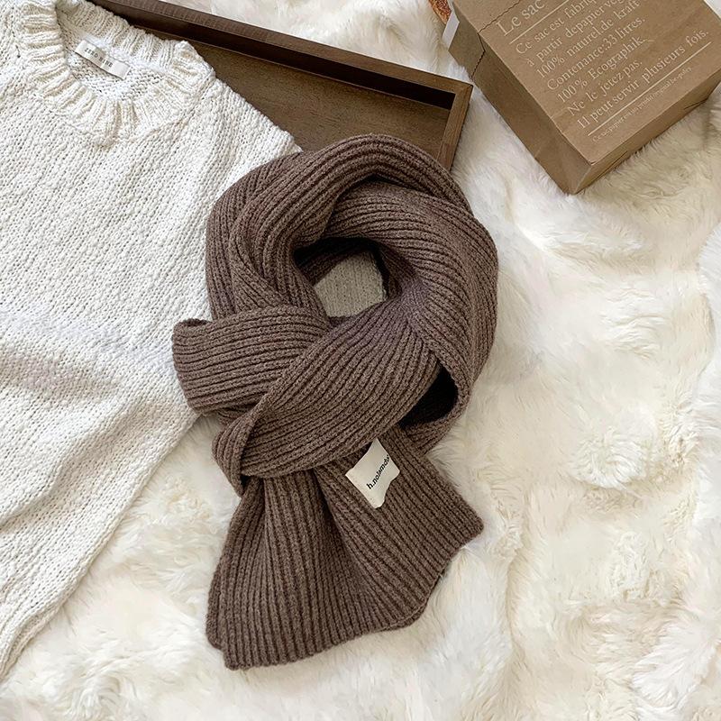 Scarf women's new winter versatile solid color soft waxy knitted wool short scarf warm scarf