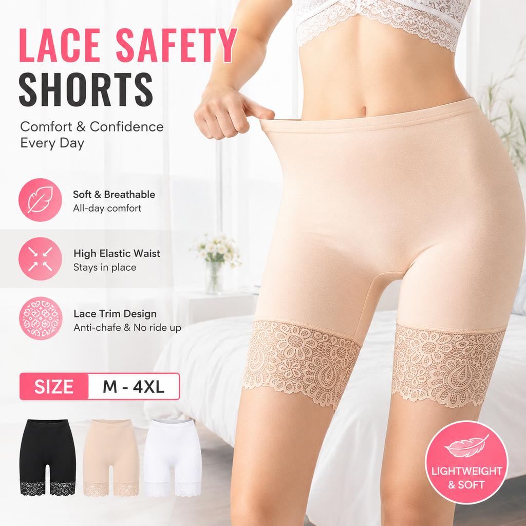 Women Plus Big Size Safety Pants Soft and Comfortable Modal Material Shorts with Lace Panties