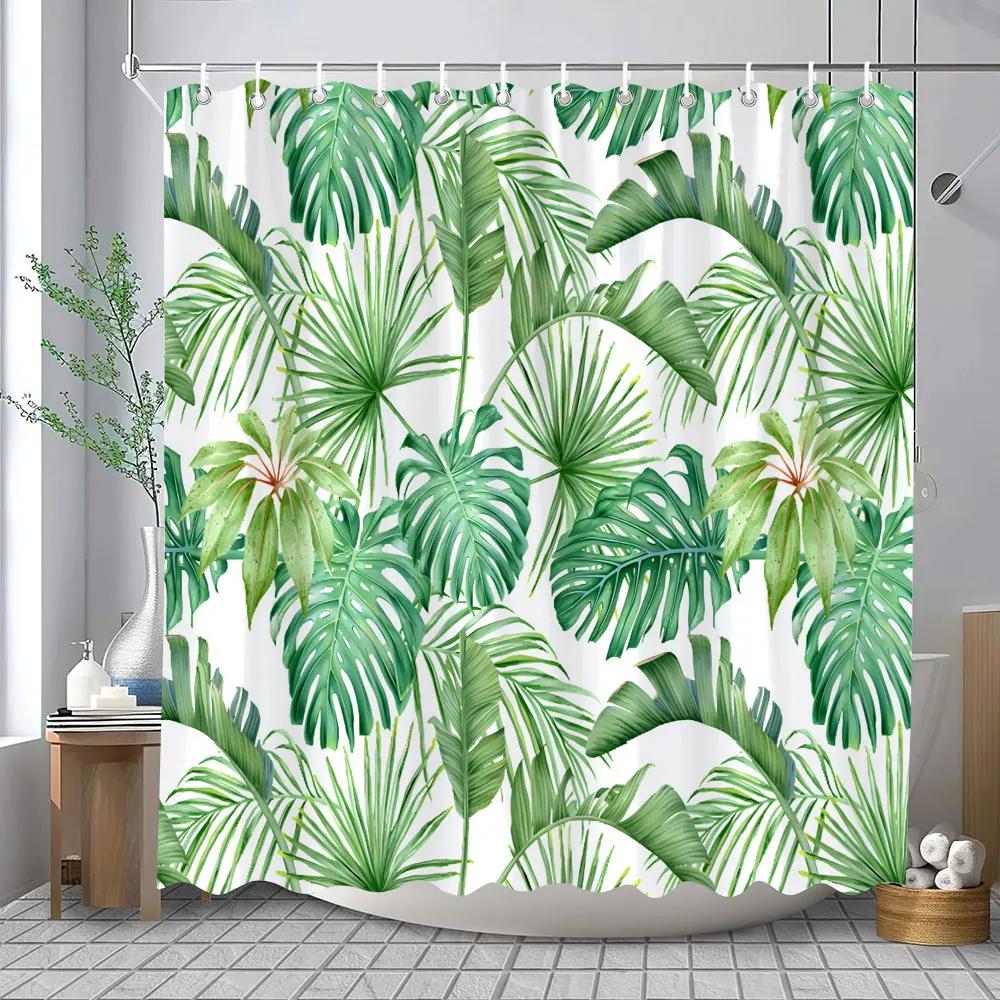 Tropical Jungle Shower Curtain Rainforest Plant Waterfall Spring Flowers Forest Nature Landscape Fabric Bathroom Curtains Decor