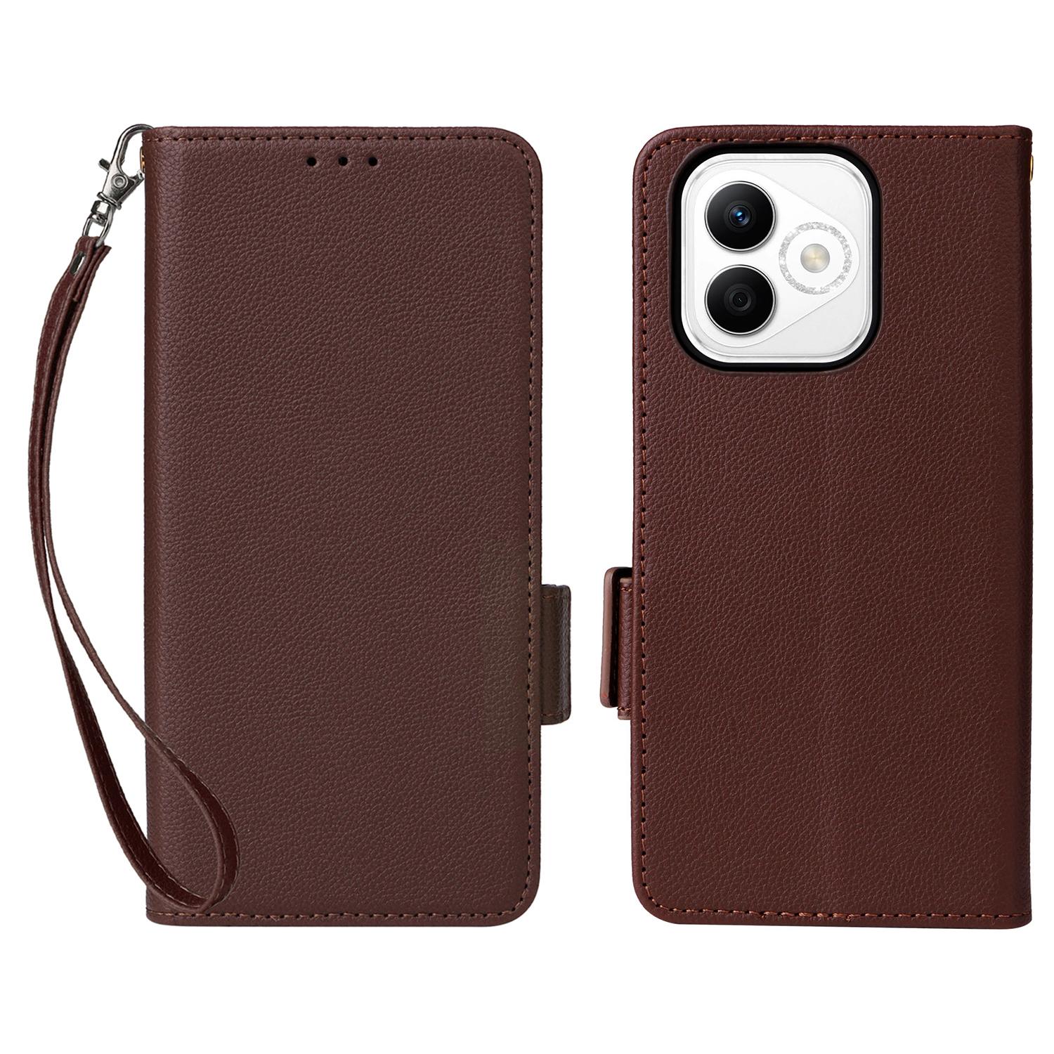 

For Honor X60i 5G/Play 9T Pro 5G Case with Wrist Strap Litchi Texture PU Leather Wallet Phone Cover Brown