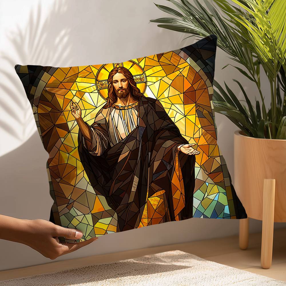 Jesus Christus Kissenbezug Plüschstoff Weicher Kissenbezug Zweiseitiger Druck Kissenhülle Haushaltsgeschenke