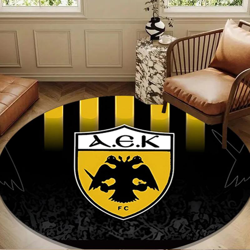 AEK AthensGolden And Black Crest Design Round mat Home Decor, Chair rug For livingroom,Bedroom, doormat home decor Birthday Gift Christmas Gifts
