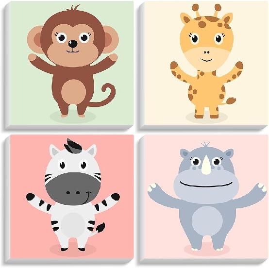 4 Pack Paint by Numbers Kit for Kids with Wooden Frame, Animals Easy Framed Paint by Numbers for Kids Age 4-8-12, DIY Simple Acrylic Oil Kids