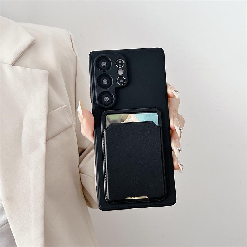 Luxury Solid Color Card Bag Wallet Holder Phone Case for Samsung Galaxy S25 S24 23 22 Ultra Plus FE A56 A72 Shockproof Cover