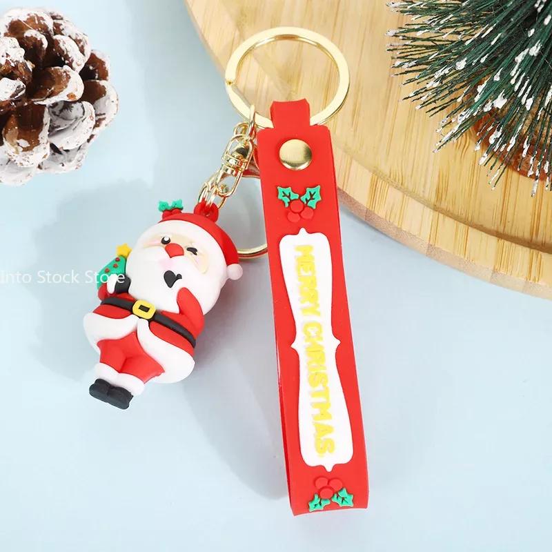 Cute Santa Claus PVC soft rubber key chain pendant cartoon snowman doll bag ornaments holiday gifts