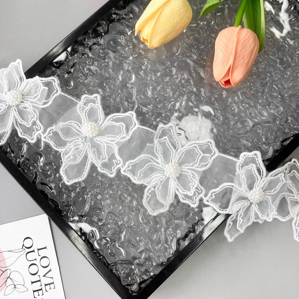 Handmade Beaded Multi-Color Organza Three-Dimensional Flower Barcode Clothing Lolita Skirt Decorative Water-Soluble Lace