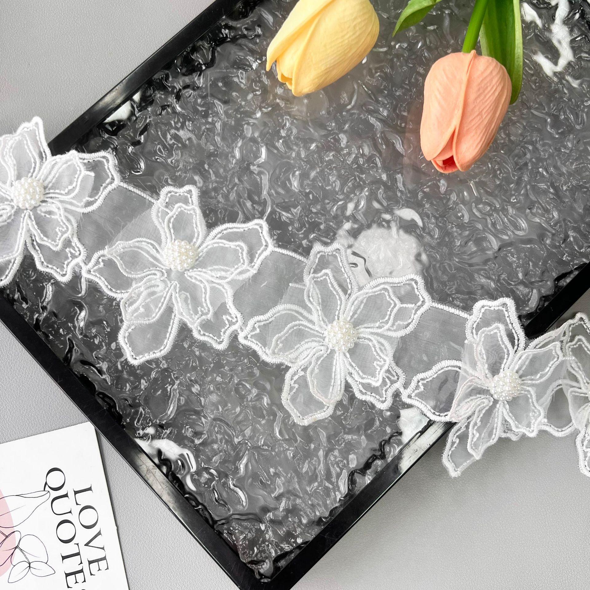 

Ручная работа, расшитый бисером, многоцветный органза, трехмерный цветок, штрих-код для одежды, юбка Лолиты, декоративное водорастворимое кружево T1109 White one size