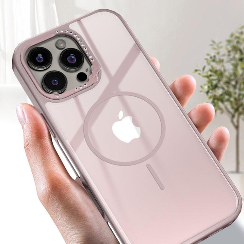 For iPhone 16 Pro Max Case Compatible with MagSafe Bow Rhinestone TPU+Acrylic Phone Back Cover