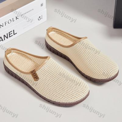 Fashion Women Half Slippers Outdoor Summer Breathable Comfortable Flat Casual Shoes Fly Weave Hollow Lightweight Fashion Slip On Sandals