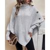 Autumn Winter Women's Twisted Sweater Turtleneck Button Bat-sleeve Design Sense Streetwear Pullover Women Personality Top