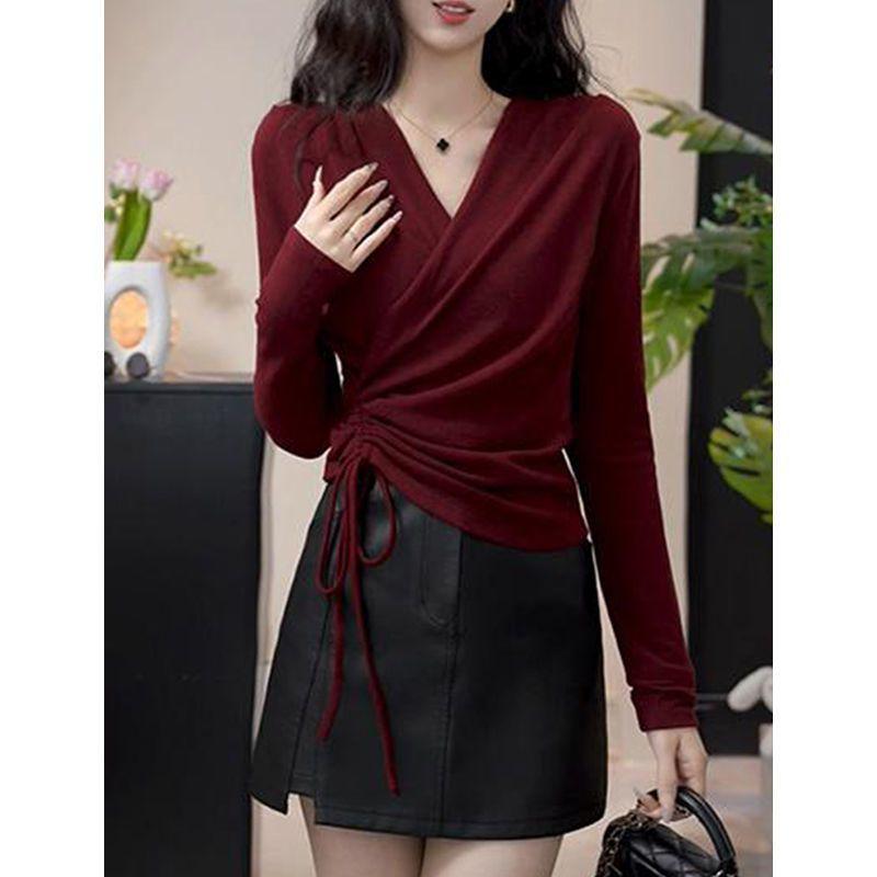 

Plus Size V-Neck Long Sleeve Women s Slimming Loose Base Layer Top for Fall S