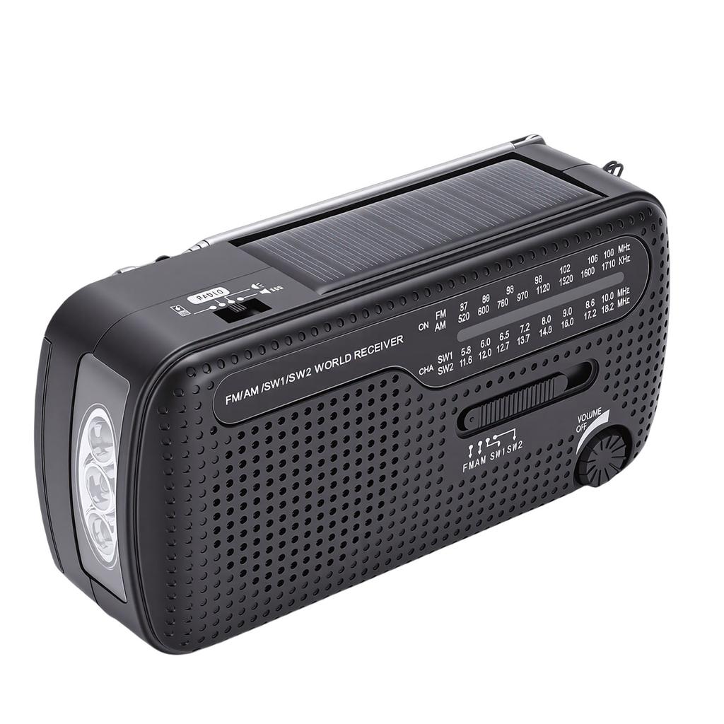 Portable Solar Radio NOAA Weather Hand Crank AM FM Shortwave Emergency Radio with LED Flashlight