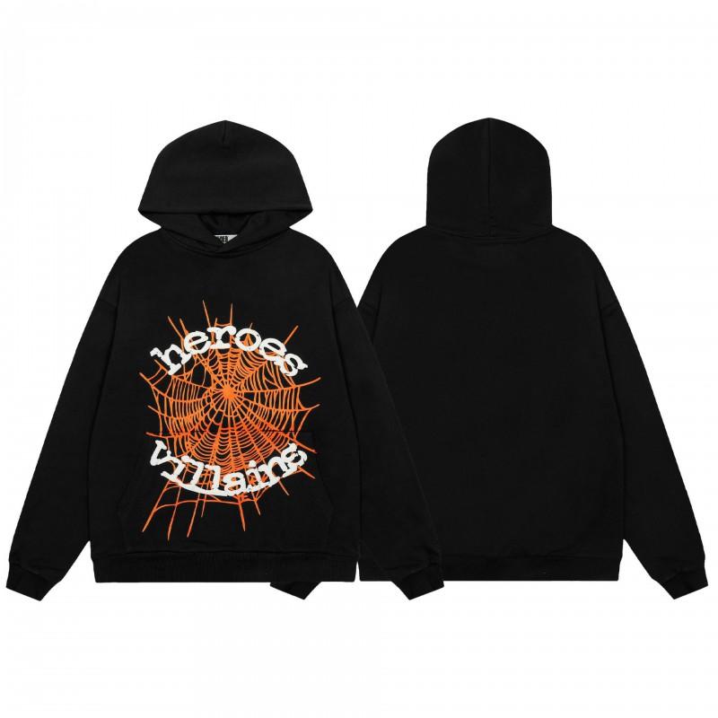 Felpa Sp5der FW23 Unisex Streetwear Pullover Felpa Con Stampa Ragnatela Vestibilità Larga Misto Cotone