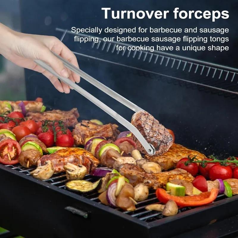 BBQ Stainless Steel Grilling Tongs Sausage Turning Tongs Stainless Steel Kitchen Cooking Tongs Non-Slip Food Tongs for Kitchen