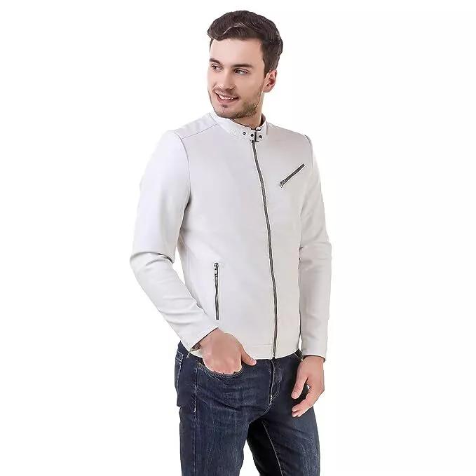 AL KHALID Men's NEW Arrival 100% Genuine Lambskin Classy White Biker Zip Up Leather Jacket