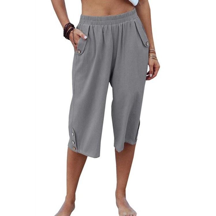 

Новые сексуальные однотонные спортивные повседневные укороченные брюки на лето, свободные женские брюки из хлопка и льна S