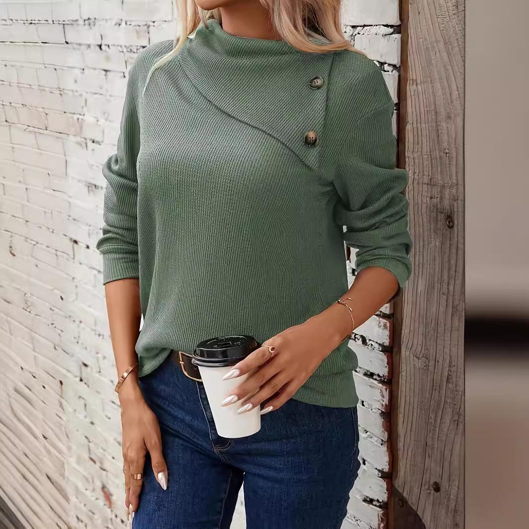 

2024 Осень Европейский и Американский Элегантный Вафельный Трикотаж Косой Вырез Длинный Рукав Толстовка XXL армия зеленый