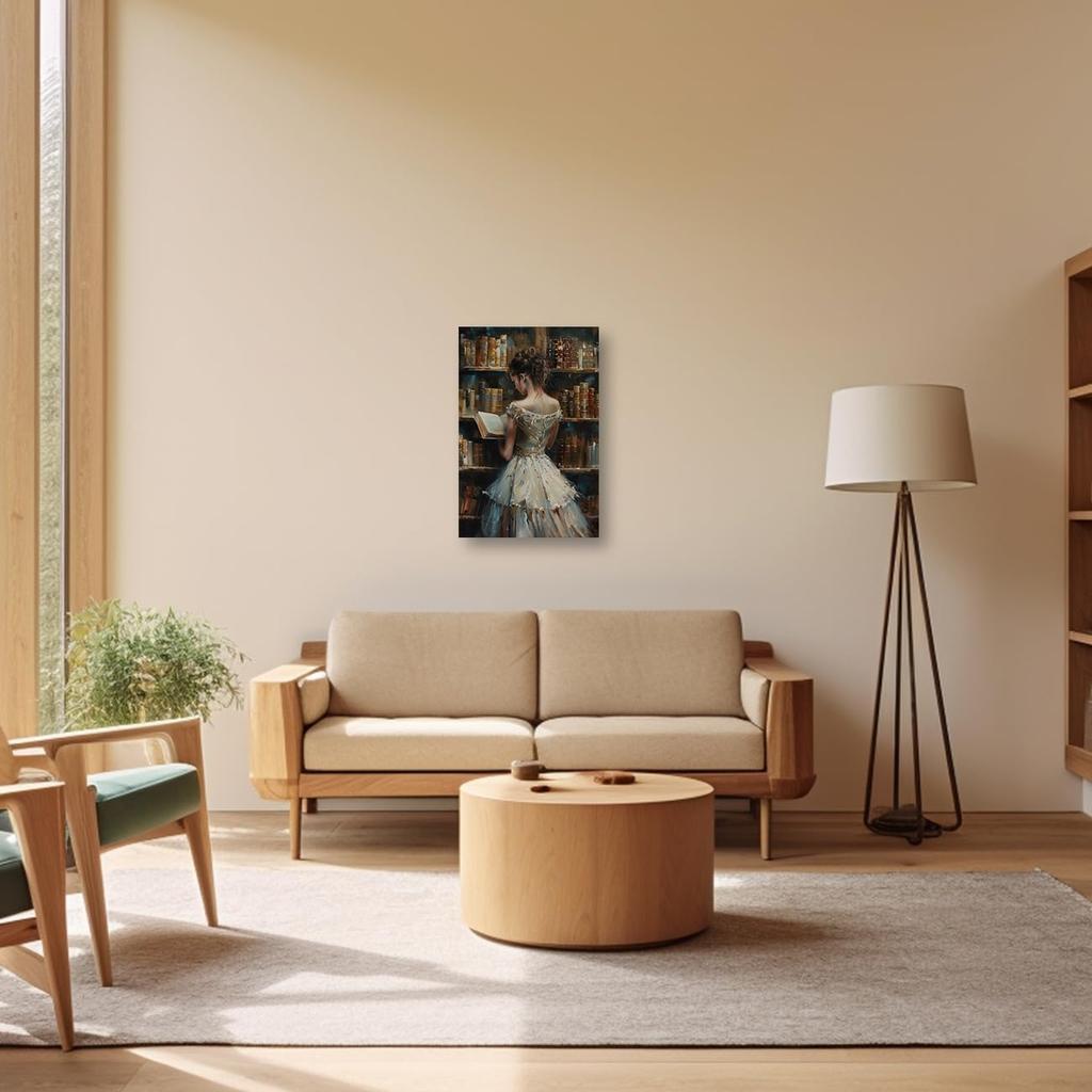 PBXBJY Vintage Female Canvas Wall Art Girl Reading Book Pictures Retro Women Painting Print Classroom Bedroom Gallery Girls Room Decor Frame (24L X