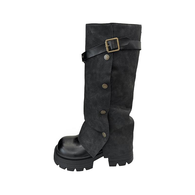 Maillard thick-soled long boots increase height, thick legs and thin, big tube around the trouser tube boots, but knee-high knight boots for women