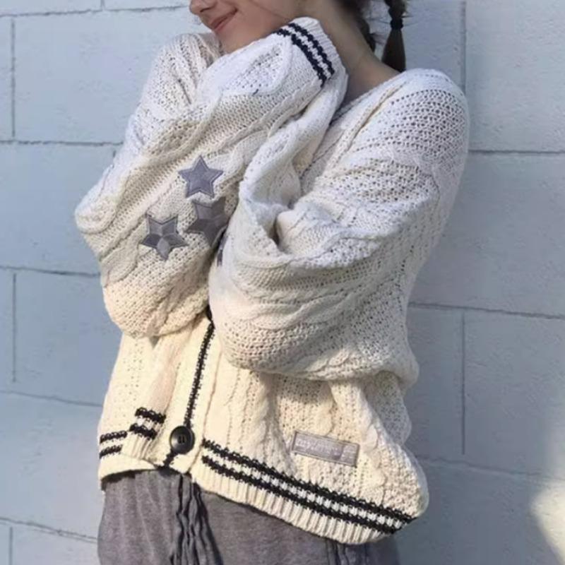 

Женский осенне-зимний новый вязаный вышитый кардиган темпераментный возрастной Уменьшение свободного покроя свитер пальто однотонный XL белый