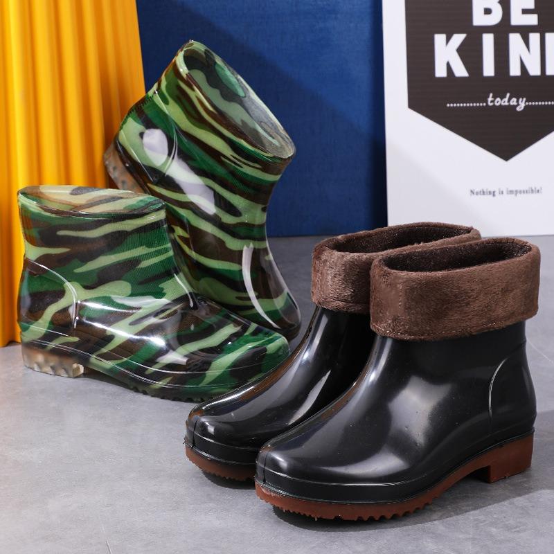 Fashion Men's Low-top Short Tube Thickened Non-slip Waterproof Rain Shoes Solid Color Water Shoes Professional Labor Insurance Shoes
