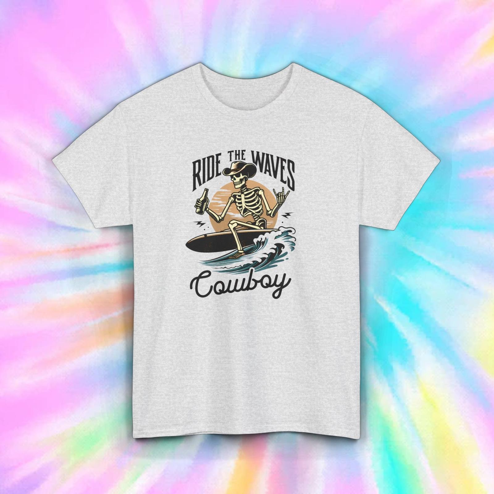 Ride the Waves Cowboy T-Shirt | Surfing Skeleton Western Graphic Tee XL