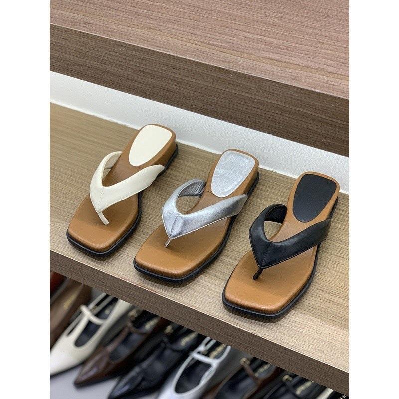 Vintage wedge heel high heels pinch flip-flops fairy shoes 2025 summer silver French sandals