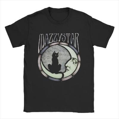 Mazzy Star Moon And Cat Men T Shirt Awesome Tees Short Sleeve Crew Neck T-Shirts Cotton Adult Tops
