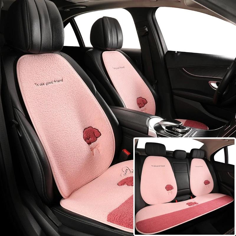 5 Seats Funny Puppy Car Seat Cover Fleece Fabric PU Leather Warm Comfortable Quick Installation Fits Most Cars
