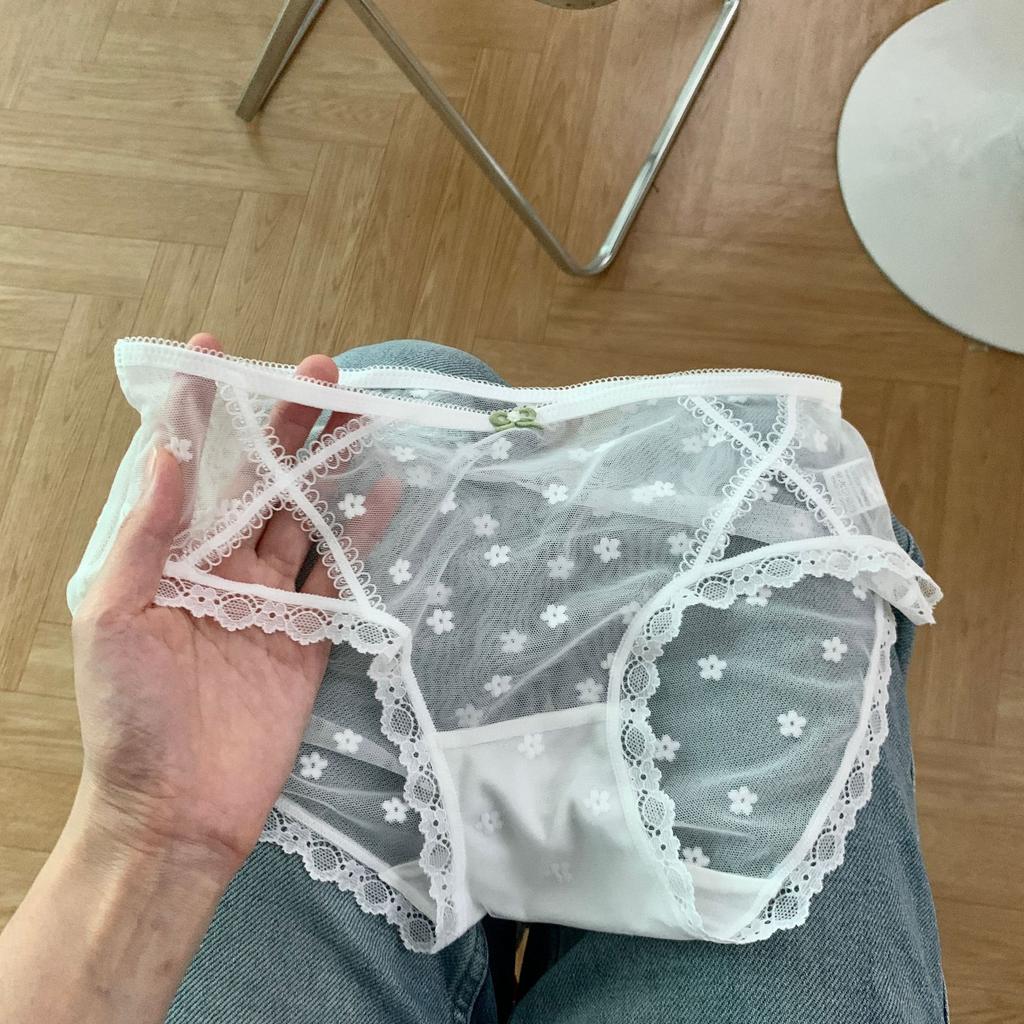 Ladies Spring Summer Sexy Hollowed Out Lace Mesh 10A Antibacterial Mid Waist Panties