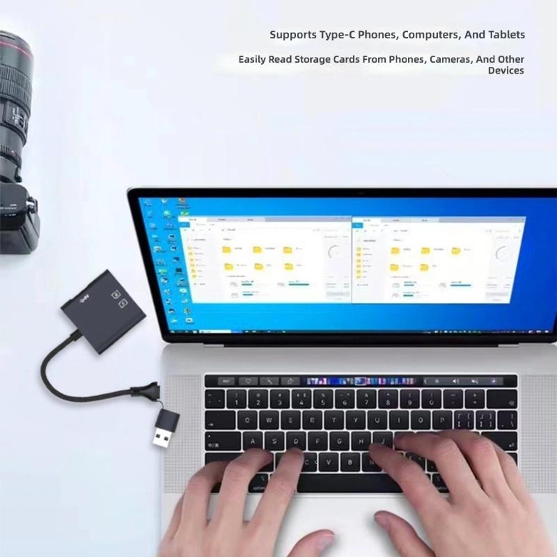 Fast Speed USB3.0 Card Reader with Double USB A and USB C Plugs for TF Cards Aluminum Housing No Driver Required
